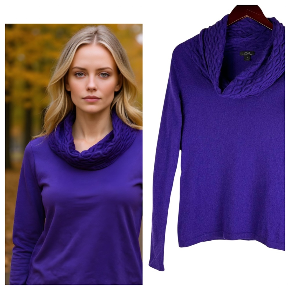 Privé Cashmere Sweater Pullover Sz Small Purple Cowl Neck Quiet Luxury SOFT